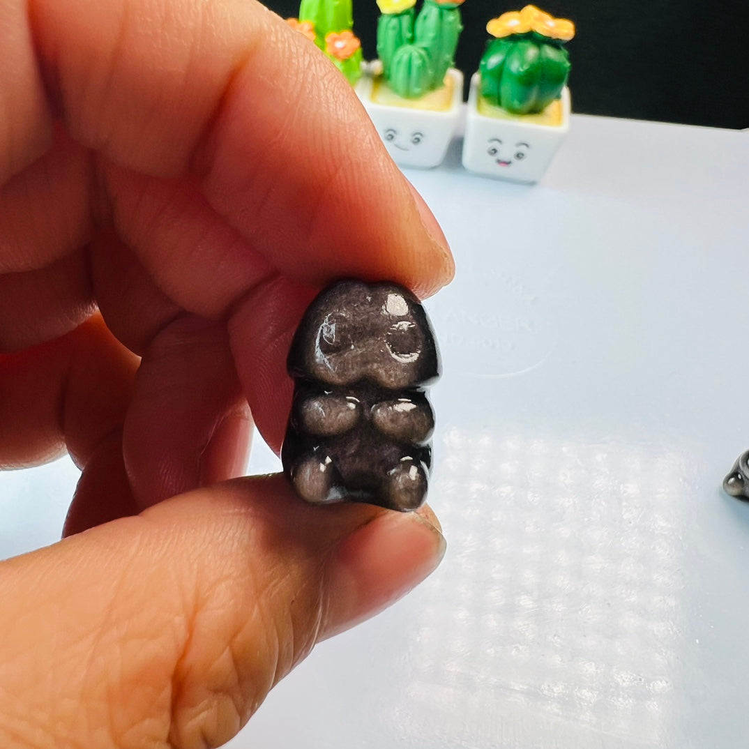 Mini Silver obsidian penis Carving crystal carving