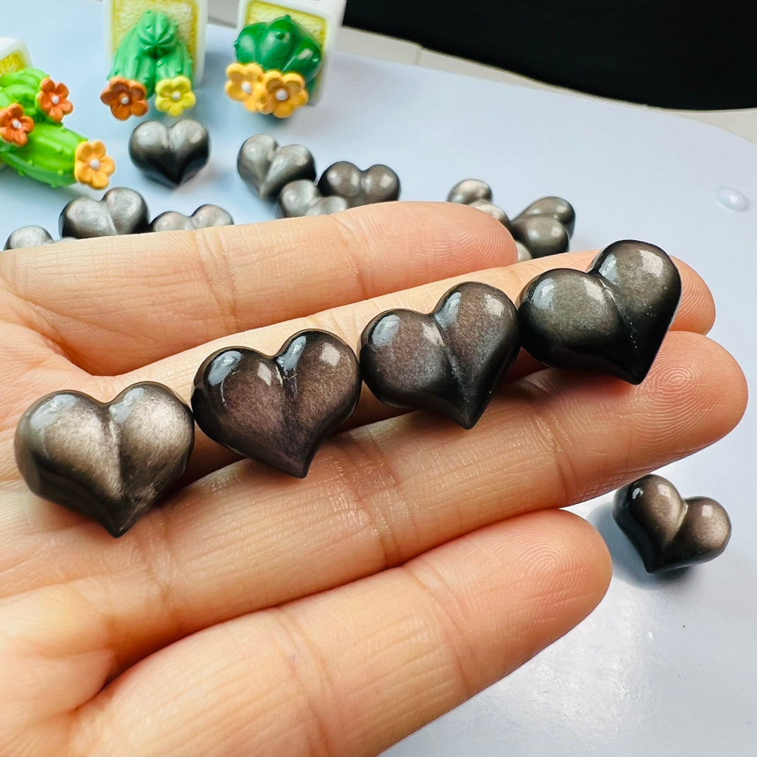 Mini Silver obsidian Peach Carving crystal carving