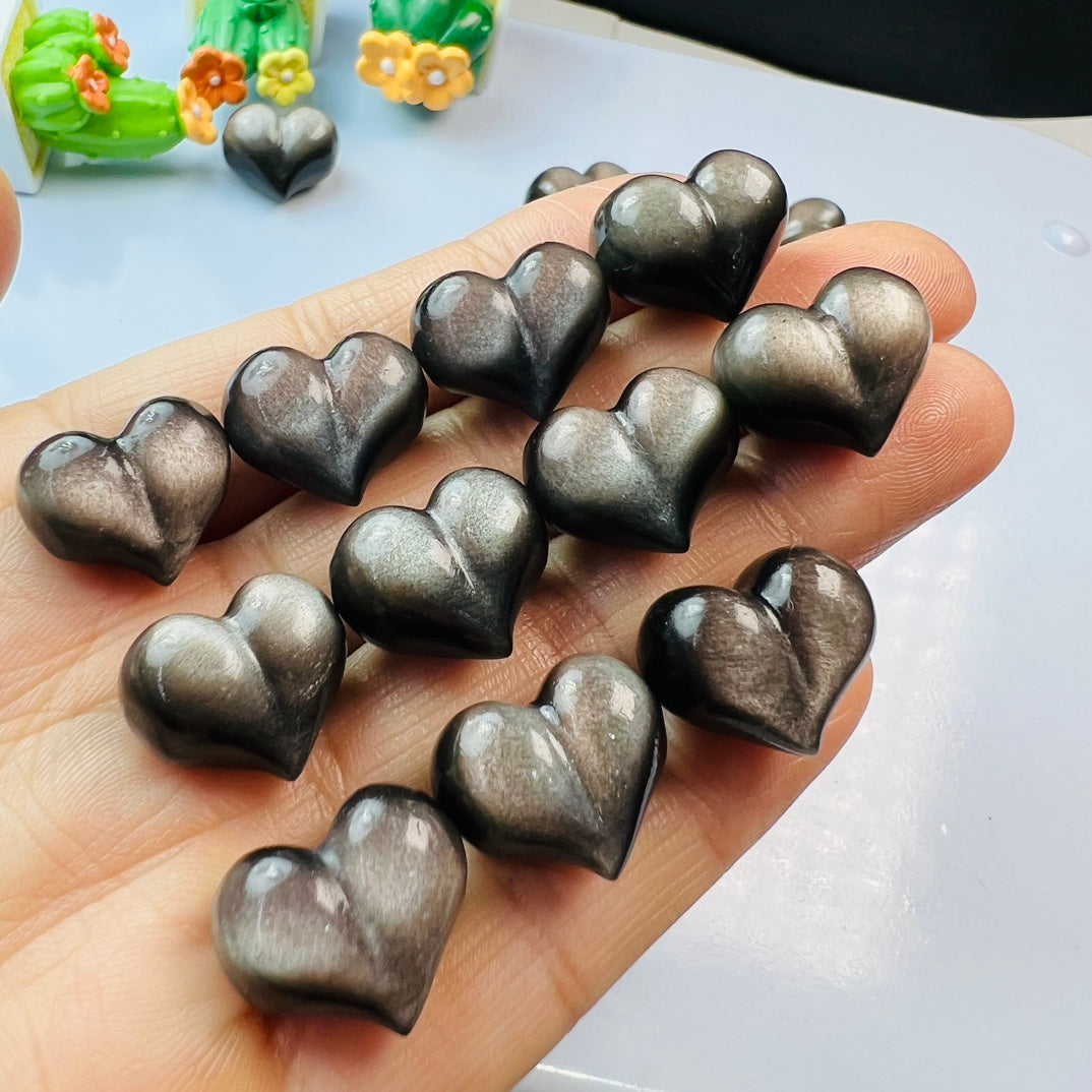 Mini Silver obsidian Peach Carving crystal carving