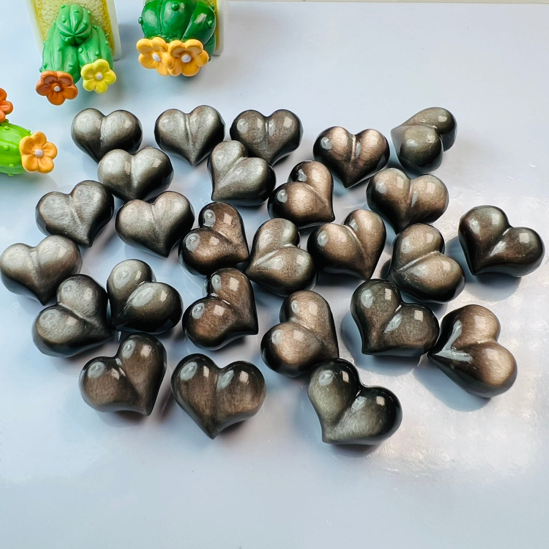 Mini Silver obsidian Peach Carving crystal carving