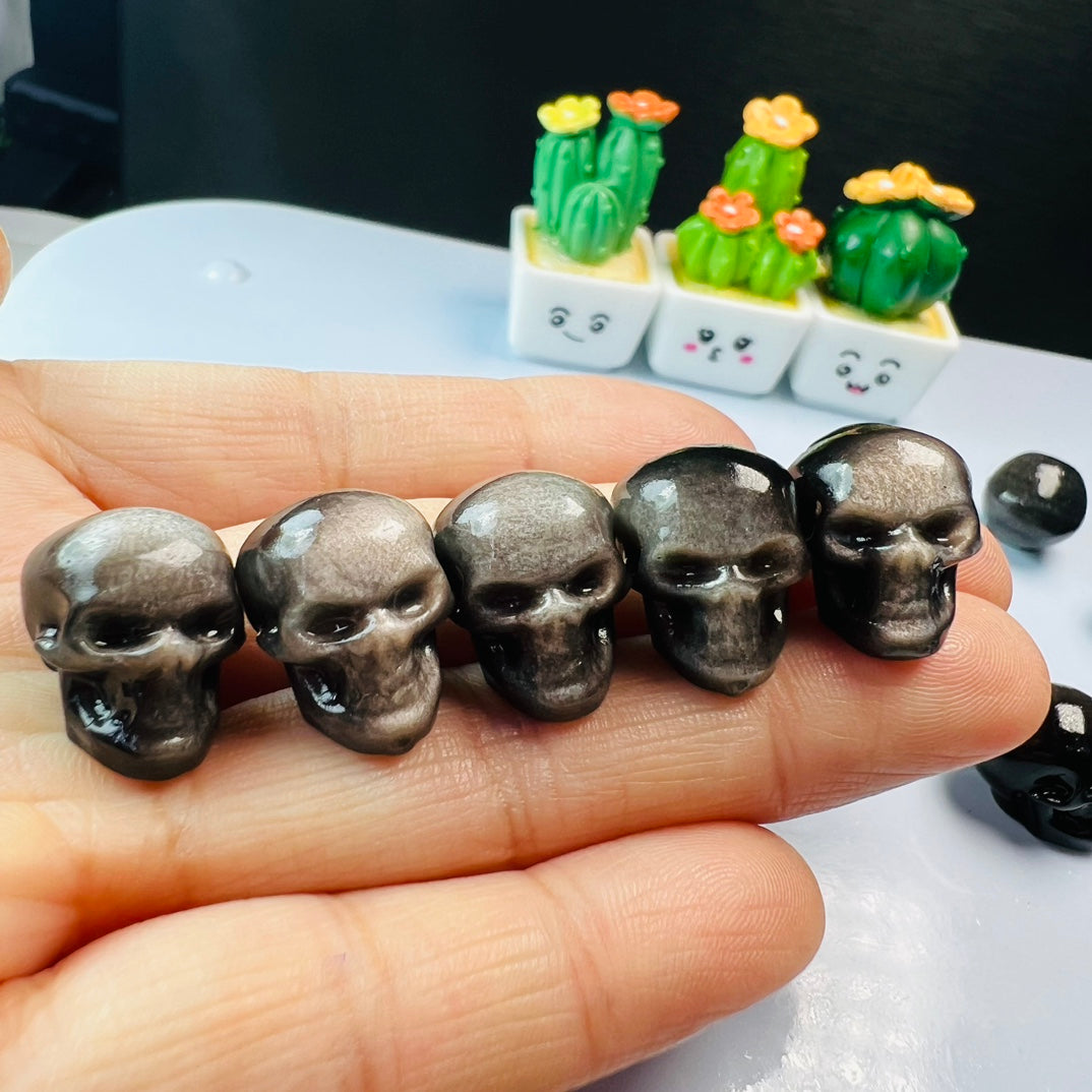 Mini Silver obsidian skull Carving crystal carving