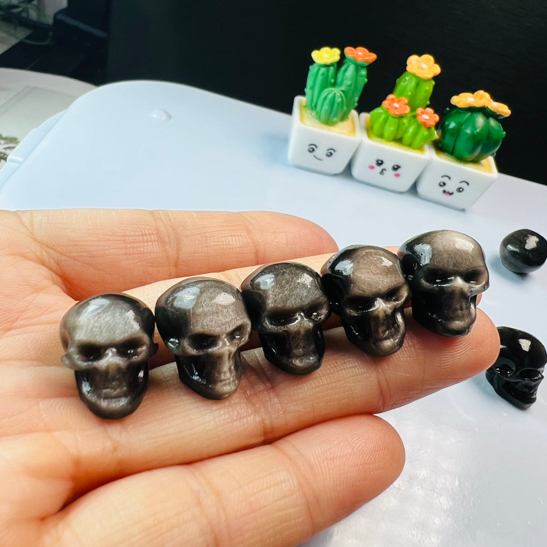 Mini Silver obsidian skull Carving crystal carving