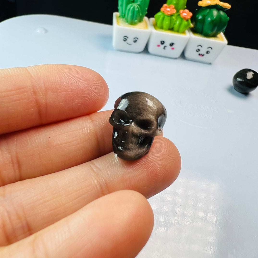 Mini Silver obsidian skull Carving crystal carving