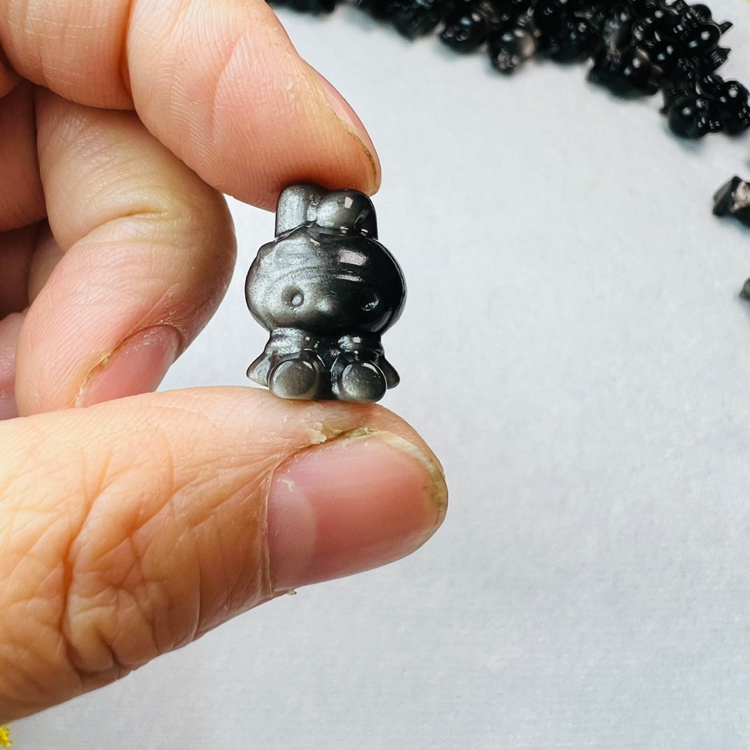 Mini Silver obsidian Sanrio My Melody Carving crystal carving