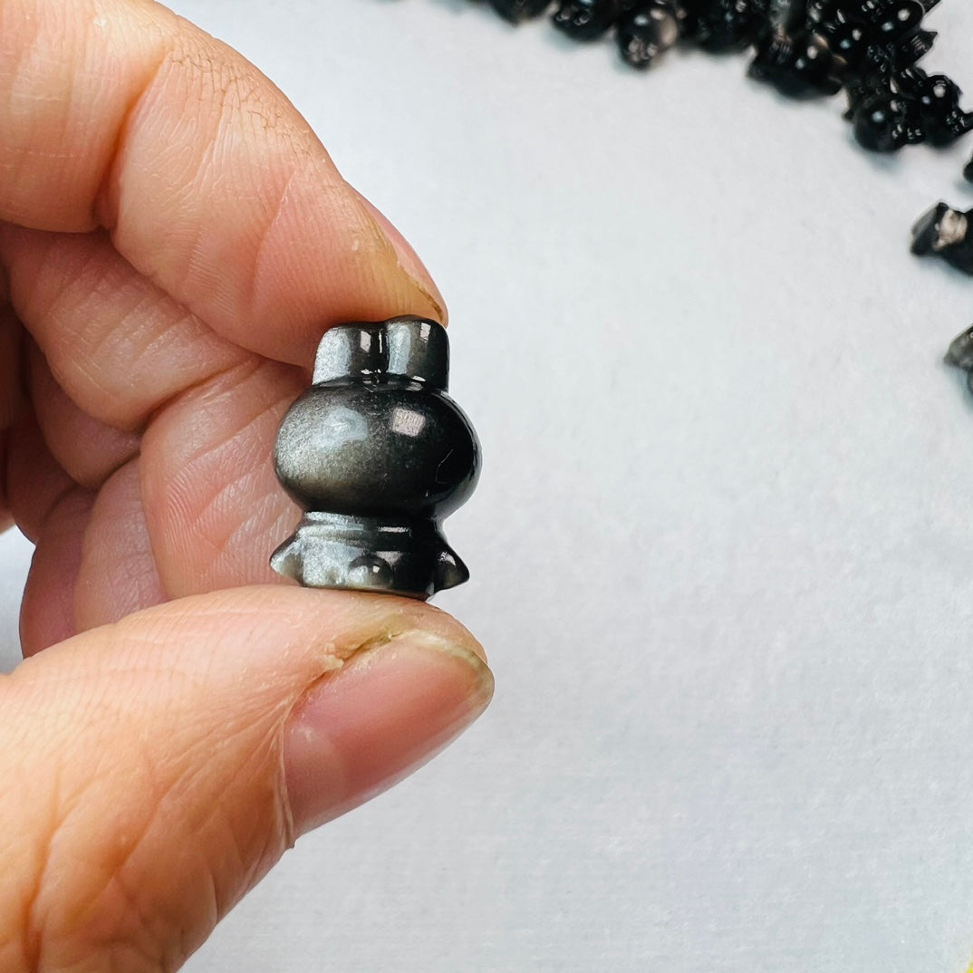 Mini Silver obsidian Sanrio My Melody Carving crystal carving