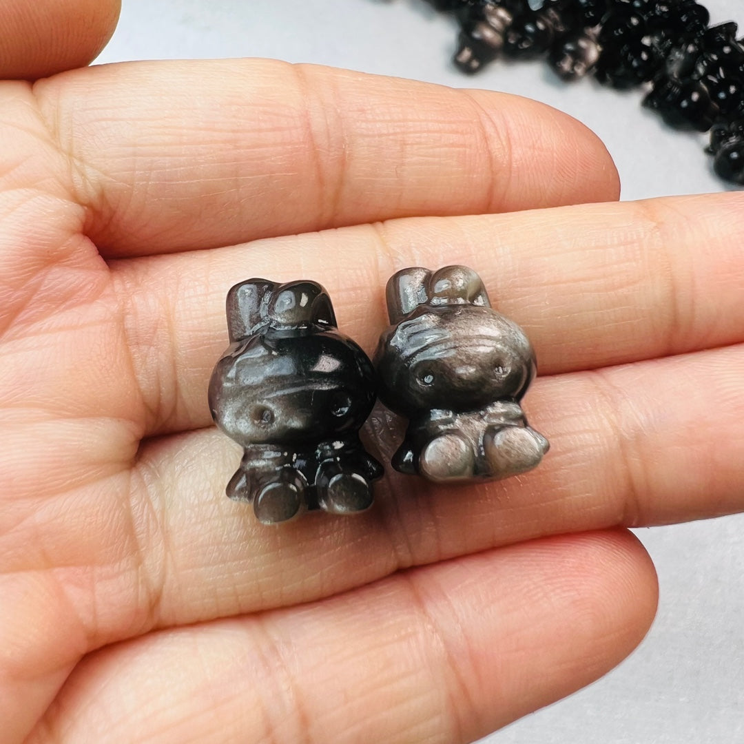 Mini Silver obsidian Sanrio My Melody Carving crystal carving