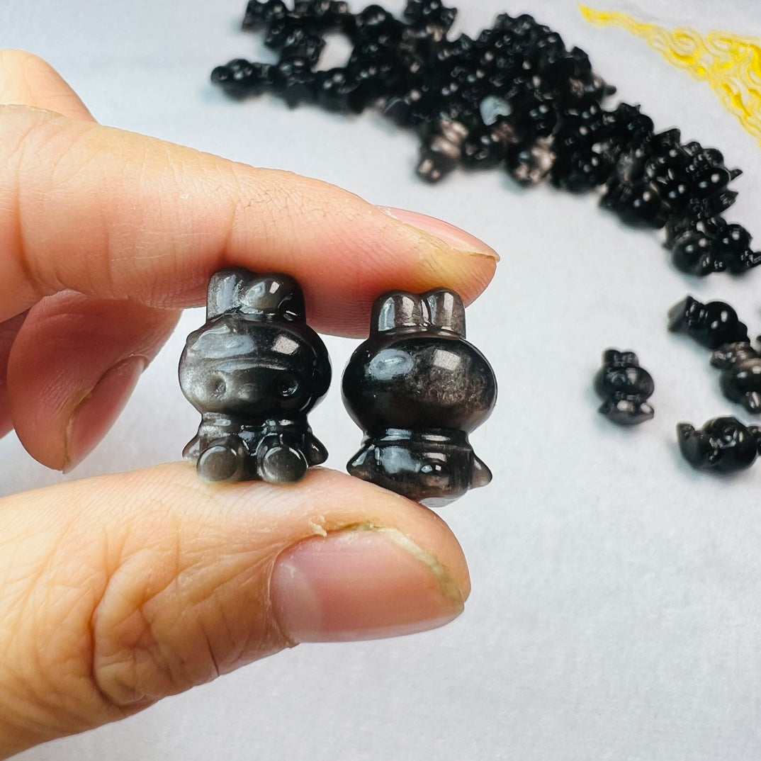 Mini Silver obsidian Sanrio My Melody Carving crystal carving