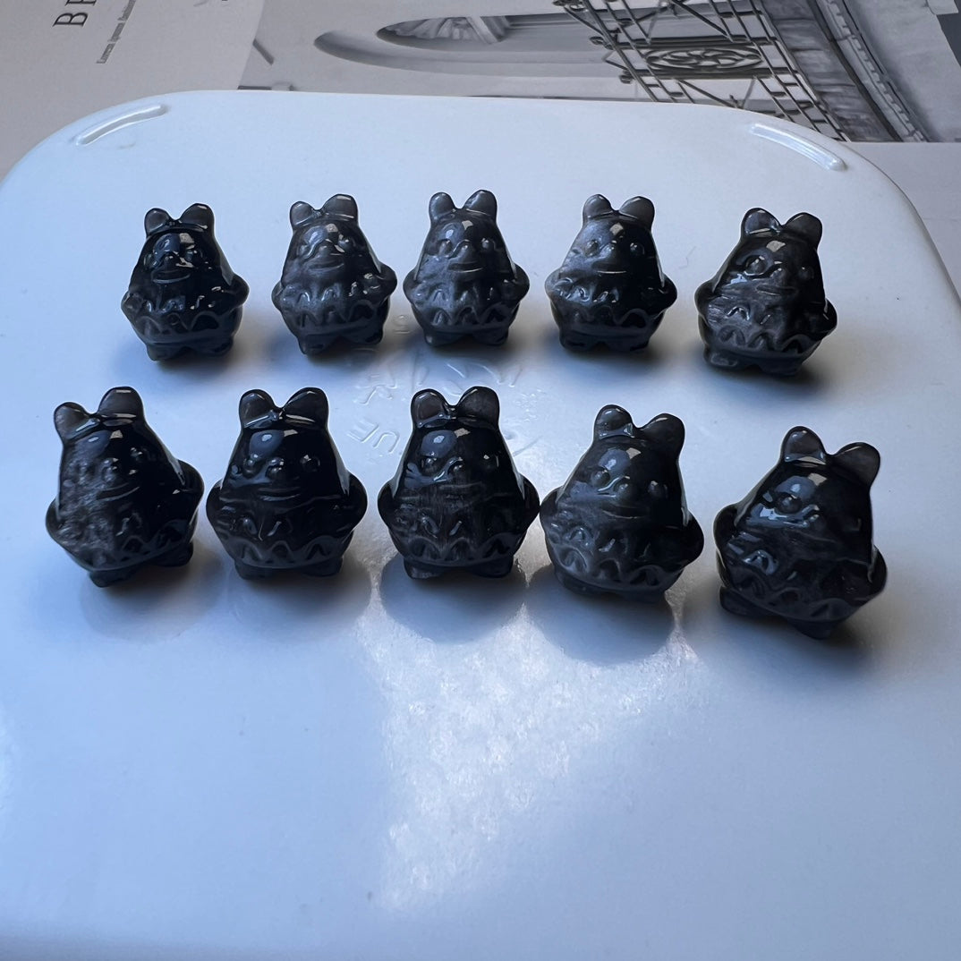 Mini Silver obsidian Totoro Carving crystal carving