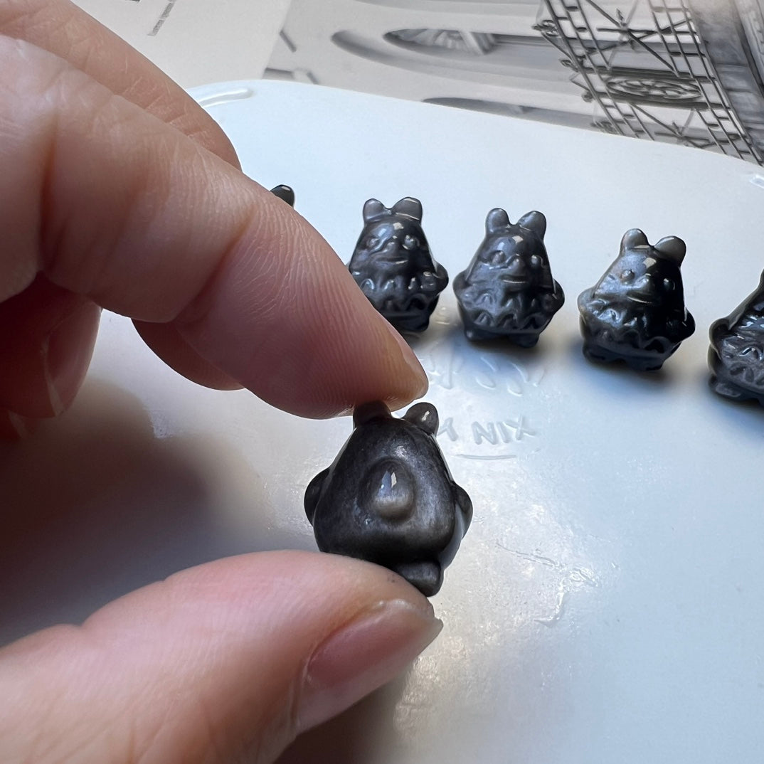 Mini Silver obsidian Totoro Carving crystal carving