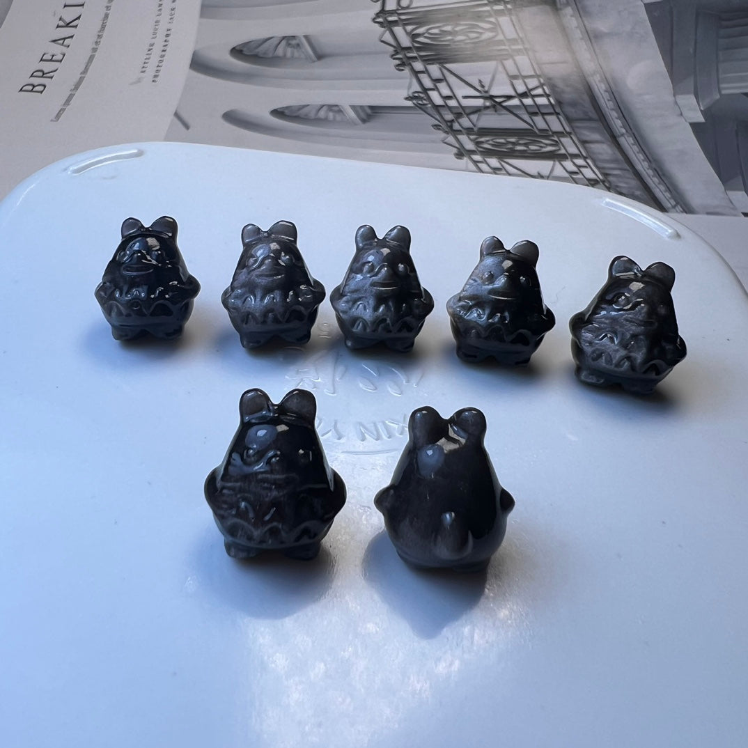 Mini Silver obsidian Totoro Carving crystal carving