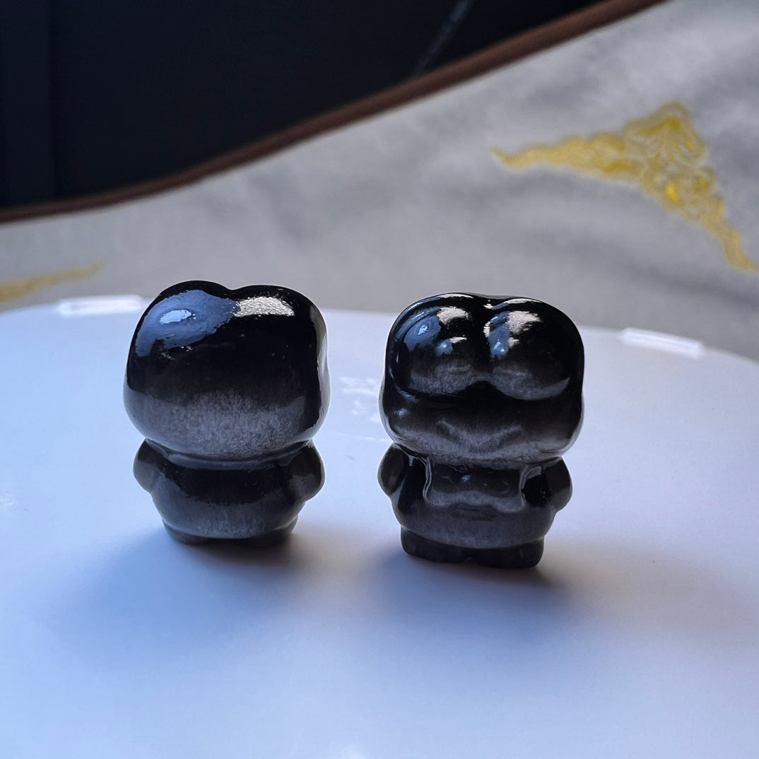 Mini Silver obsidian Sanrio Keroppi Carving crystal carving