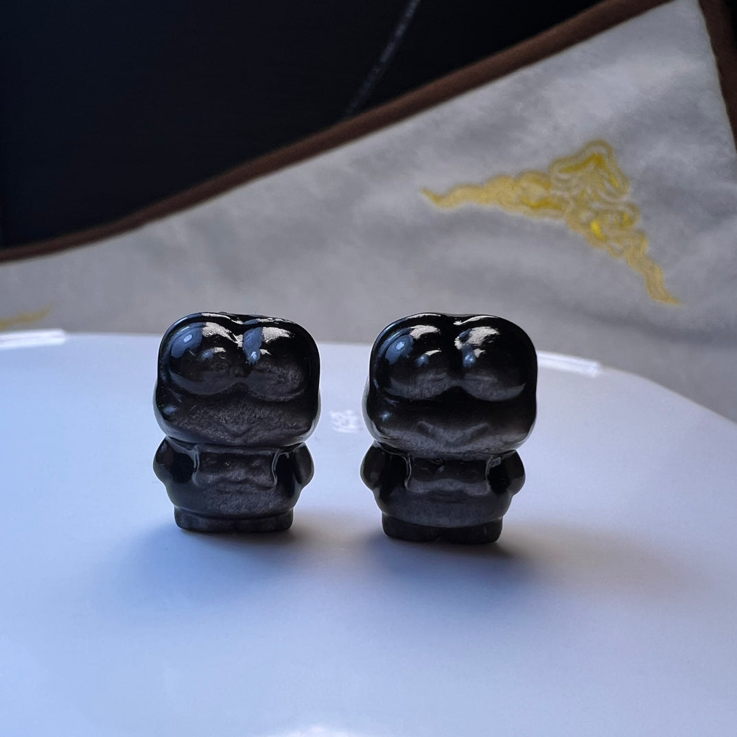 Mini Silver obsidian Sanrio Keroppi Carving crystal carving