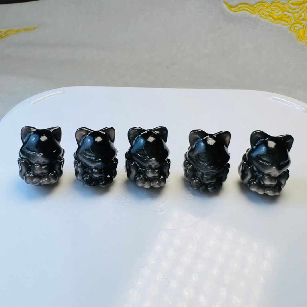 Mini Silver obsidian Fox Carving crystal carving