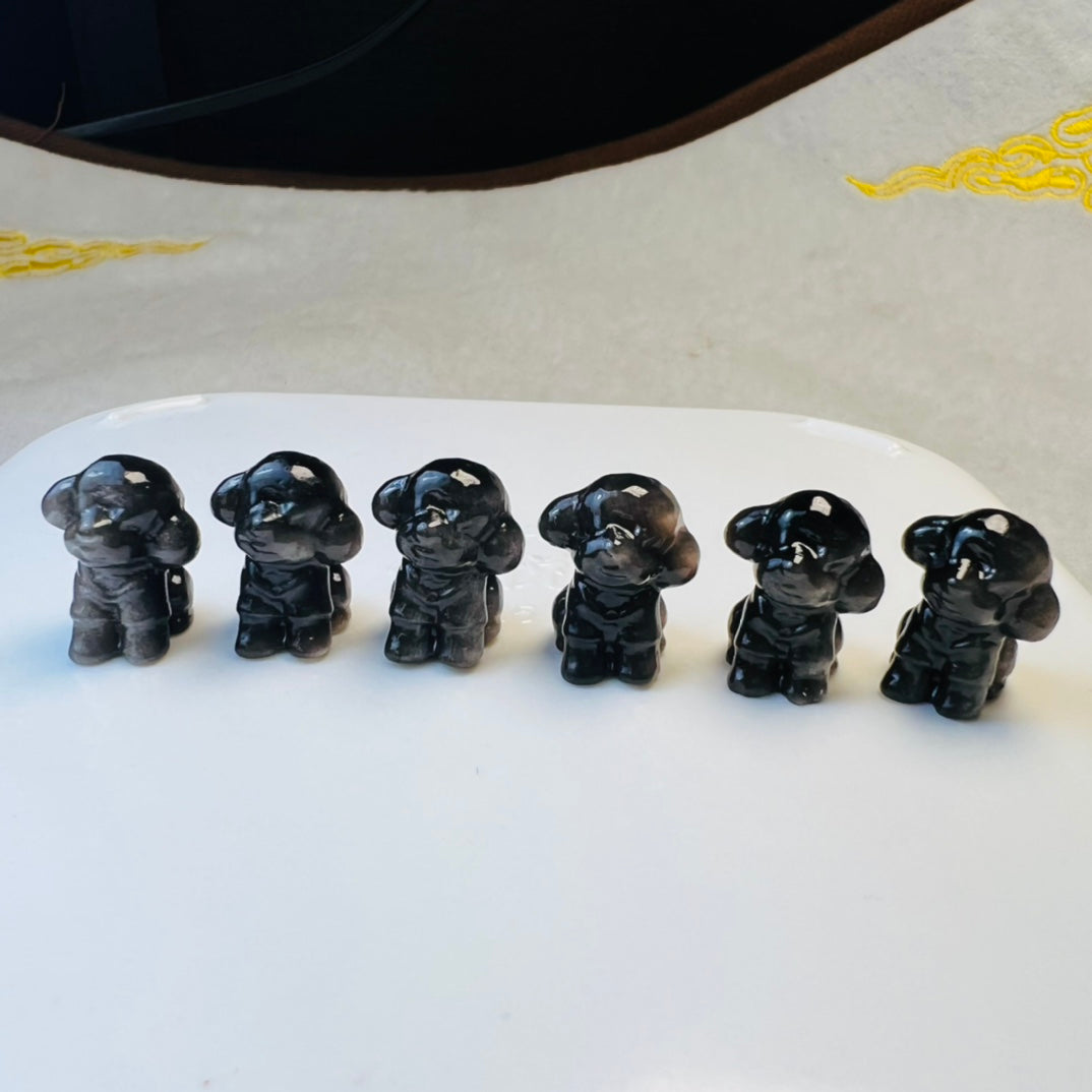 Mini Silver obsidian Teddy bear dog Carving crystal carving