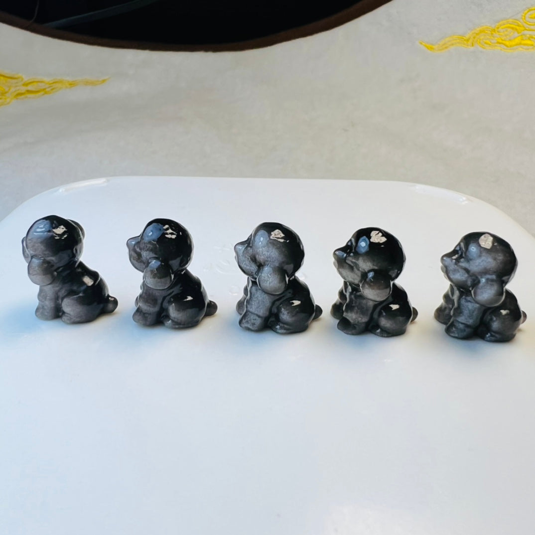 Mini Silver obsidian Teddy bear dog Carving crystal carving