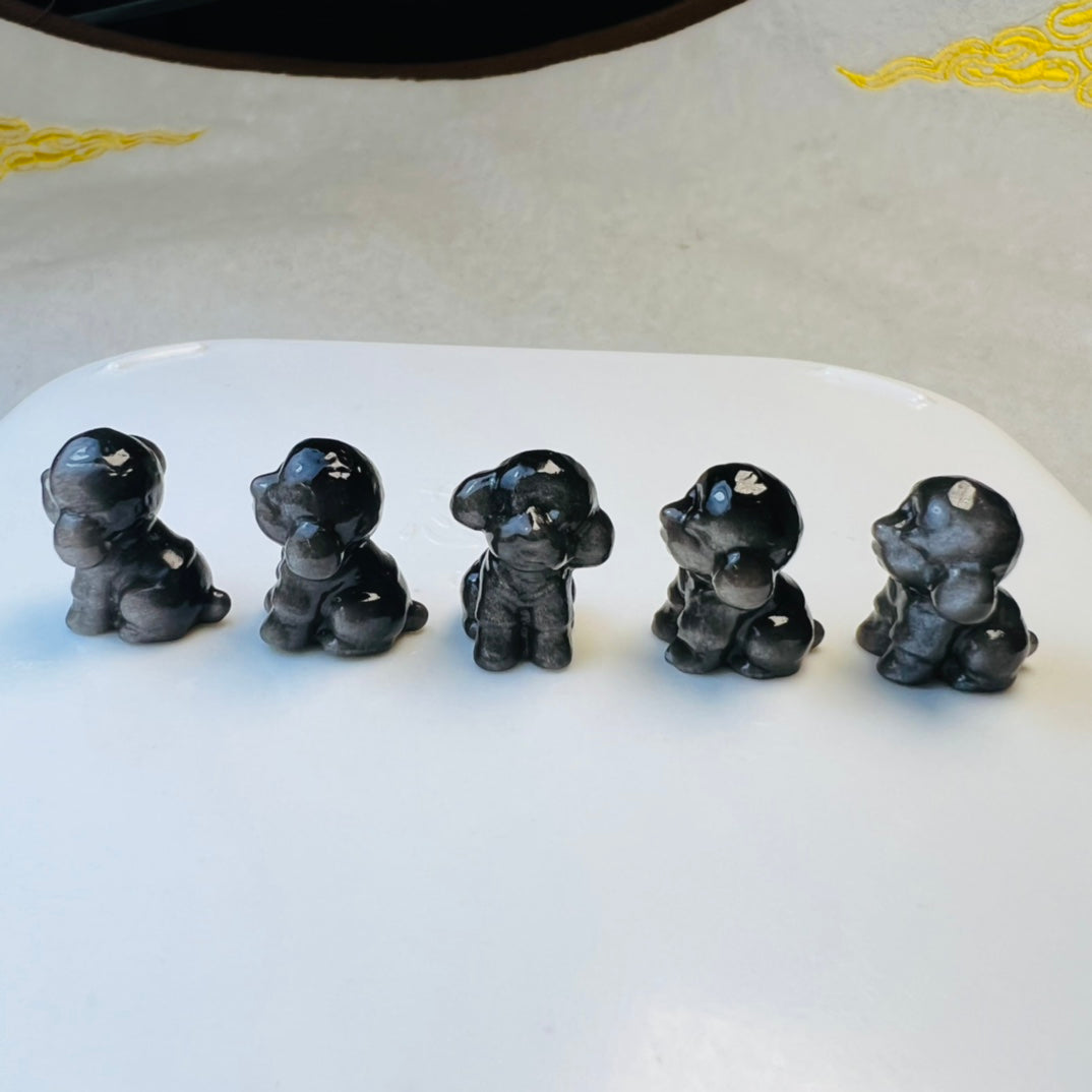 Mini Silver obsidian Teddy bear dog Carving crystal carving