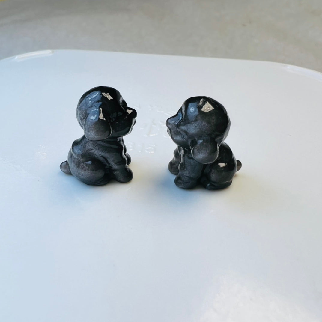 Mini Silver obsidian Teddy bear dog Carving crystal carving