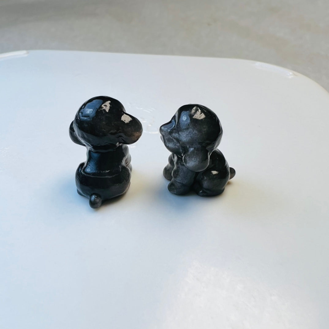 Mini Silver obsidian Teddy bear dog Carving crystal carving