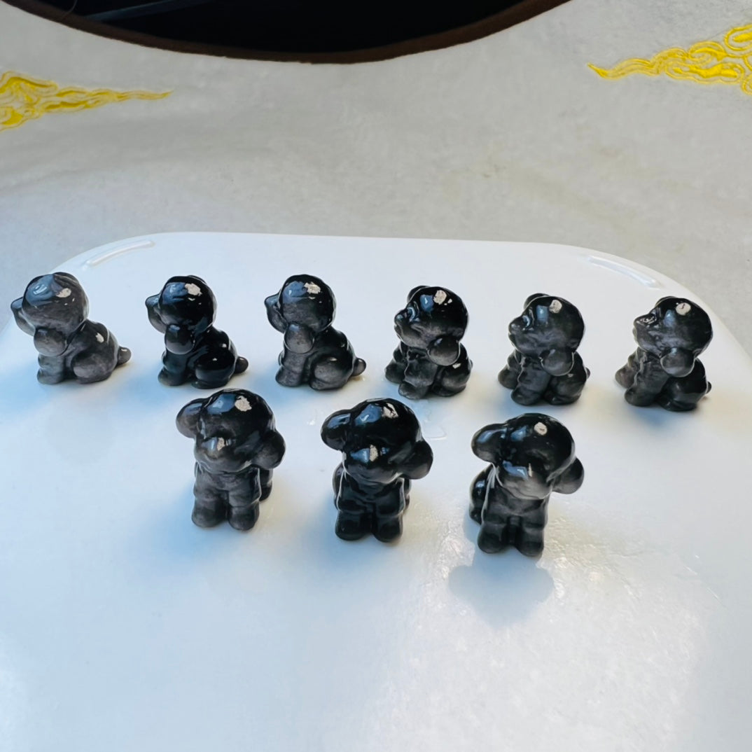 Mini Silver obsidian Teddy bear dog Carving crystal carving