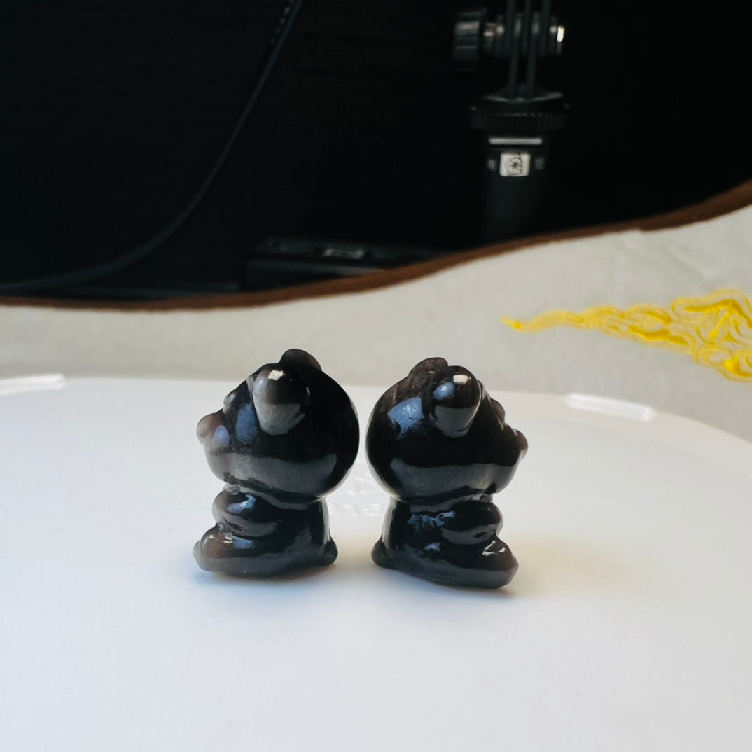 Mini Silver obsidian Lotso Bear Carving crystal carving