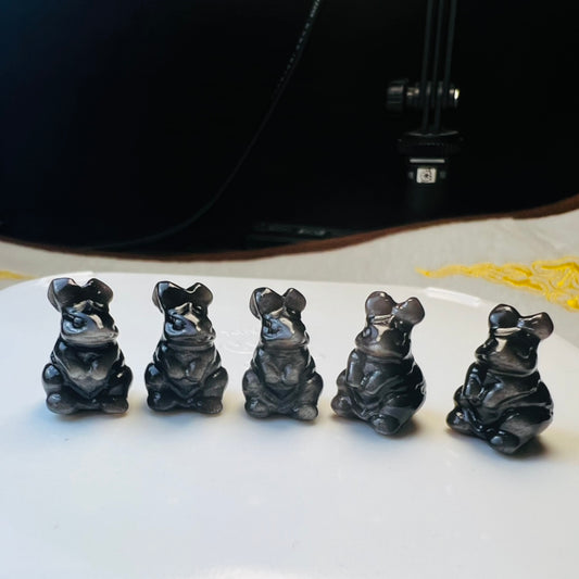 Mini Silver obsidian Peter Rabbit Carving crystal carving