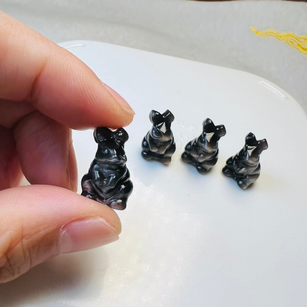 Mini Silver obsidian Peter Rabbit Carving crystal carving