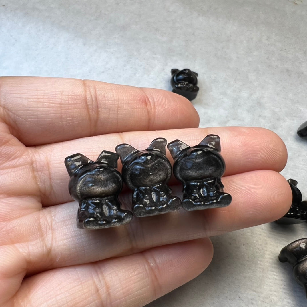 Mini Silver obsidian Sanrio Kuromi Carving crystal carving