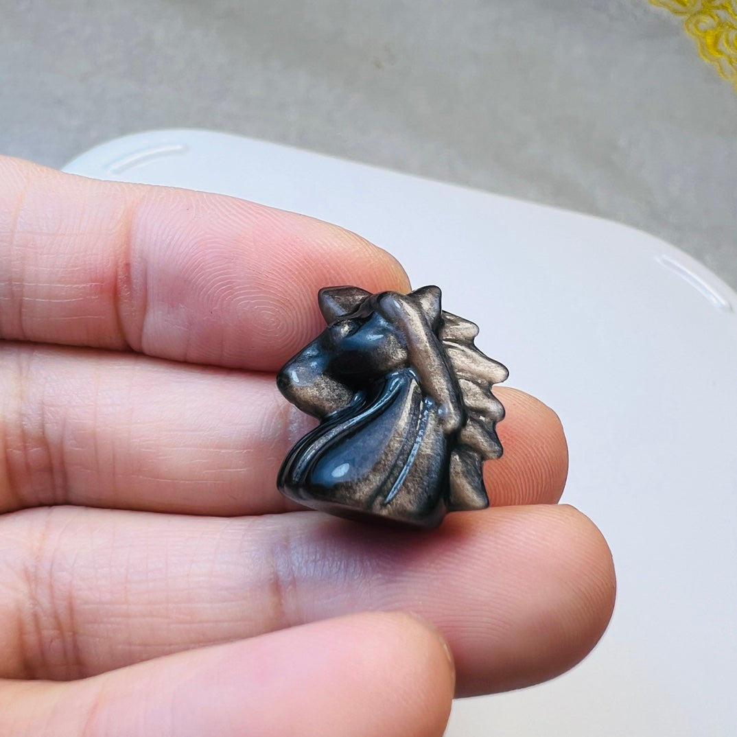 Mini Silver obsidian unicorn Carving crystal carving