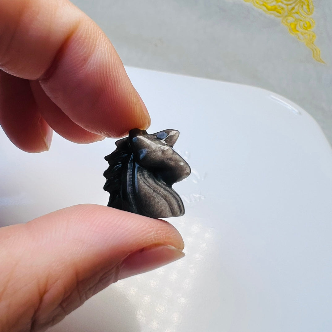 Mini Silver obsidian unicorn Carving crystal carving