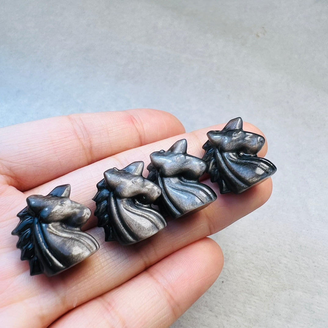 Mini Silver obsidian unicorn Carving crystal carving