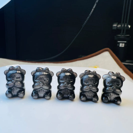 Mini Silver obsidian Bear Doesn't Speak Carving crystal carving