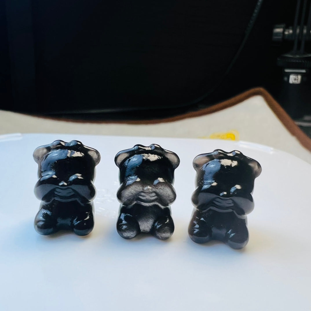 Mini Silver obsidian Bear Doesn't look Carving crystal carving