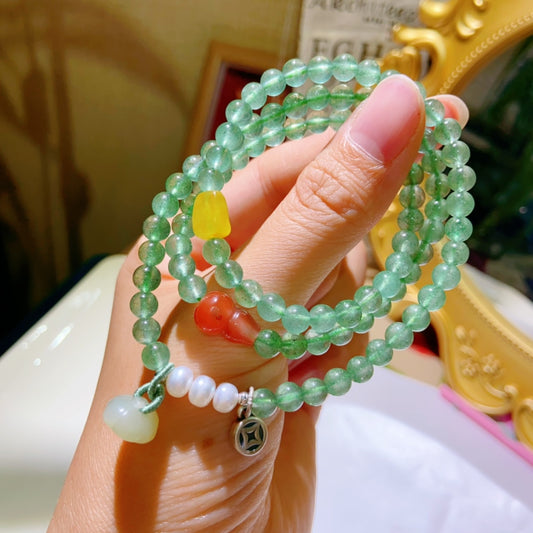 Natural Green Strawberry Quartz Triple-Wrap Bracelet Original Design Bracelet