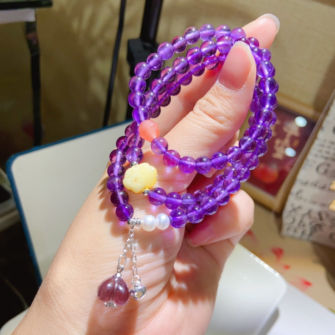 High-quality Natural Amethyst Triple-Layer Bracelet Original Design Bracelet