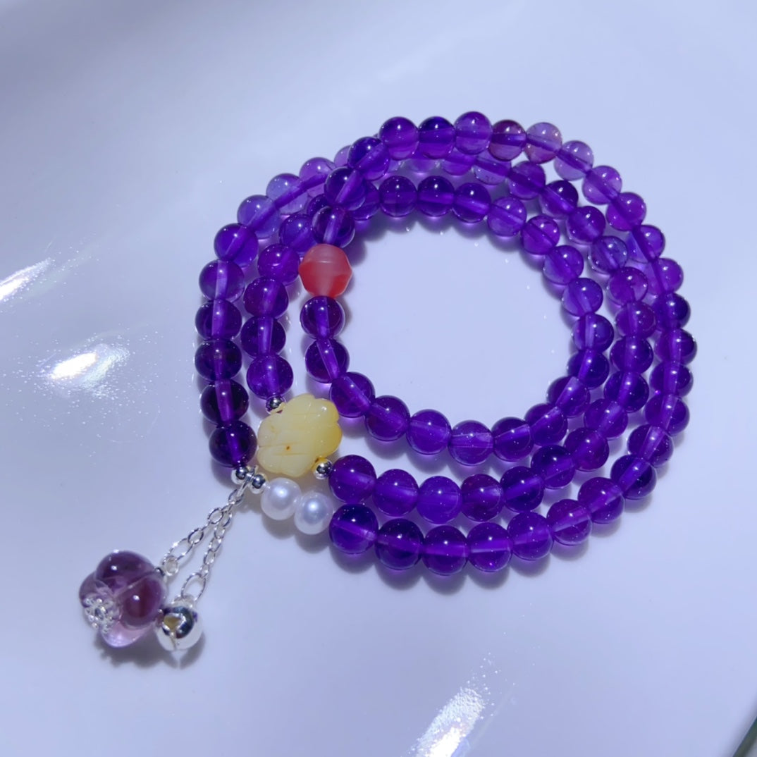 High-quality Natural Amethyst Triple-Layer Bracelet Original Design Bracelet