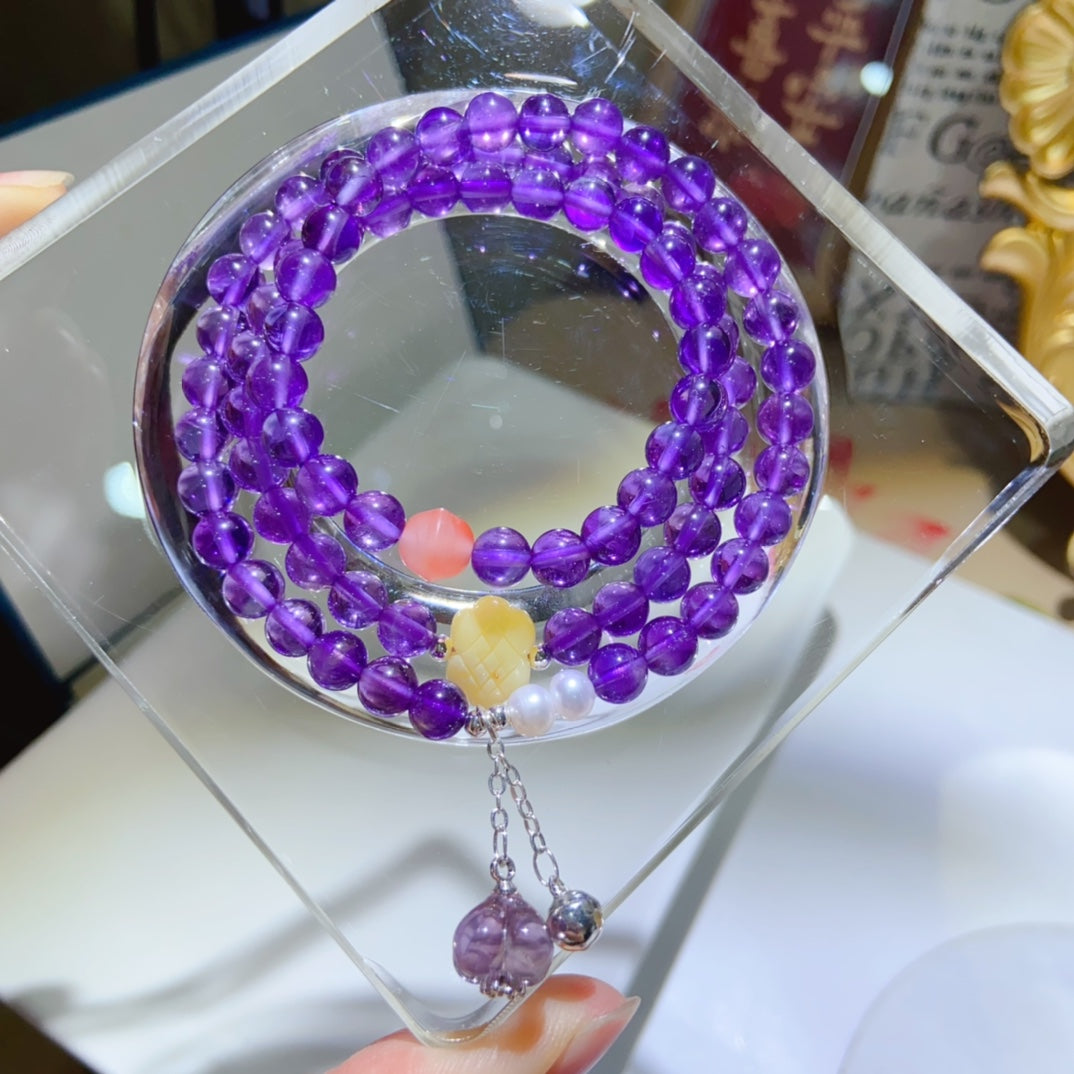 High-quality Natural Amethyst Triple-Layer Bracelet Original Design Bracelet