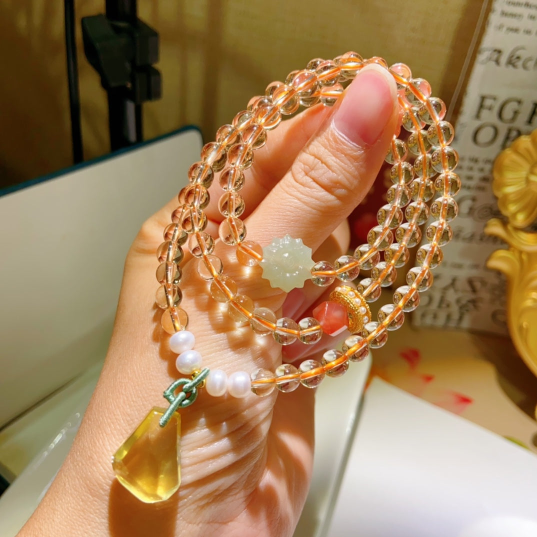 High-quality Natural Citrine Triple-Layer Bracelet Original Design Bracelet