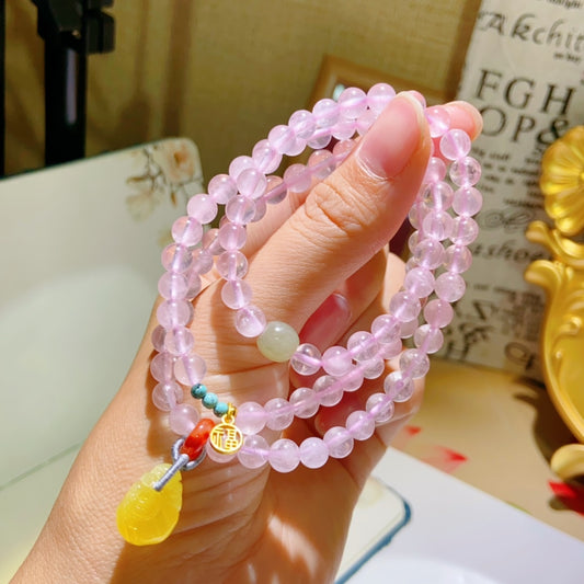 High-quality Natural Rose Quartz Triple-Layer Bracelet Original Design Bracelet