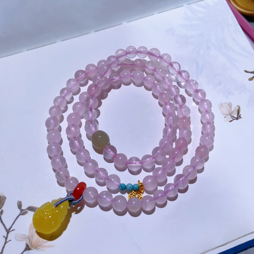 High-quality Natural Rose Quartz Triple-Layer Bracelet Original Design Bracelet