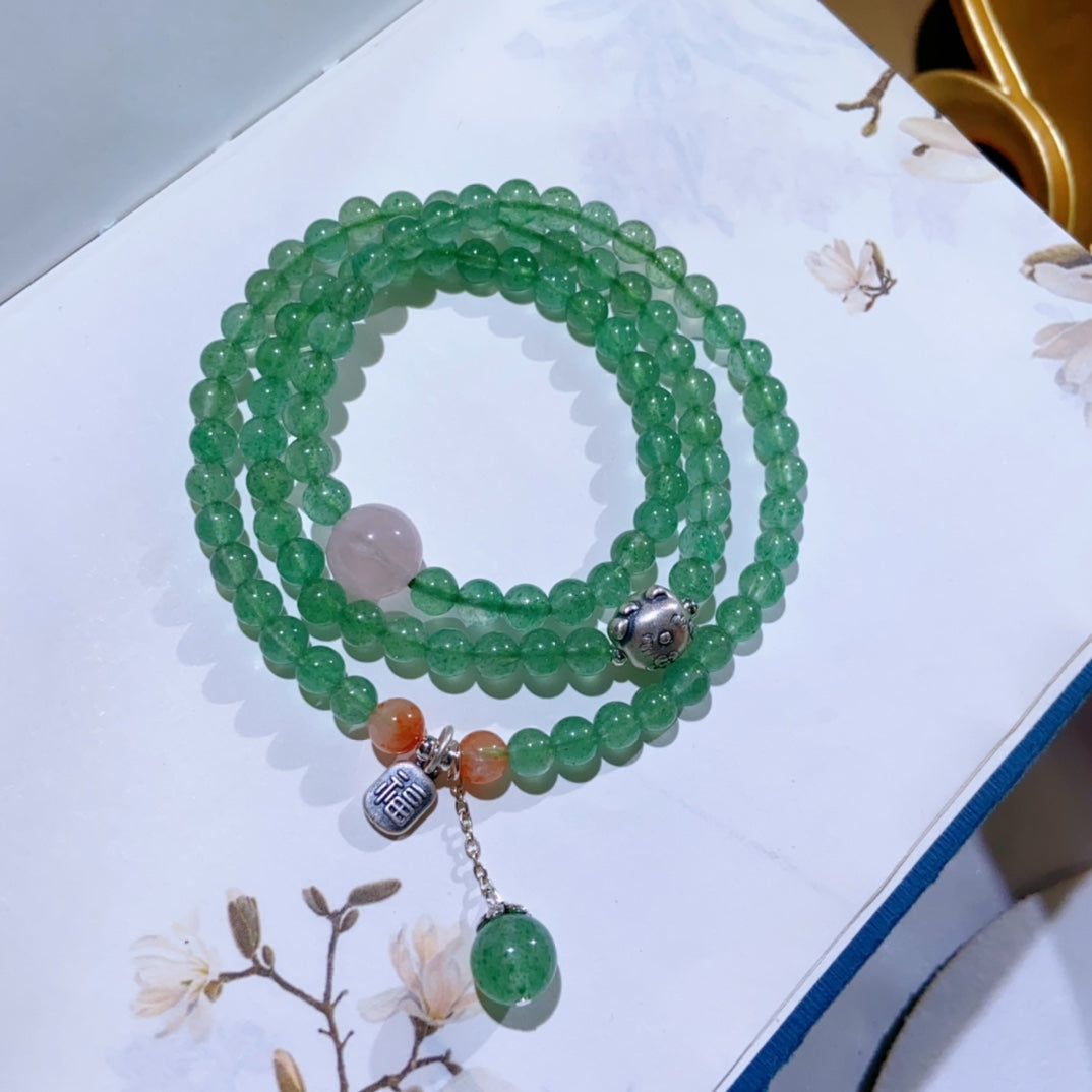 High-quality Natural Green Strawberry Quartz Triple-Layer Bracelet Original Design Bracelet