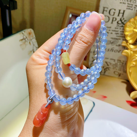 High-quality Natural Aquamarine Triple-Layer Bracelet Original Design Bracelet