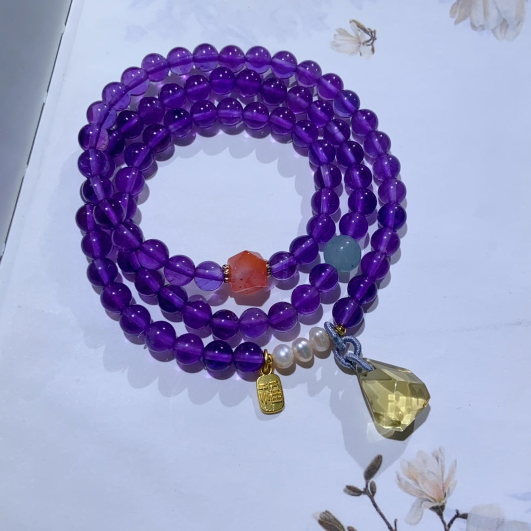 High-quality Natural Amethyst Triple-Layer Bracelet Original Design Bracelet