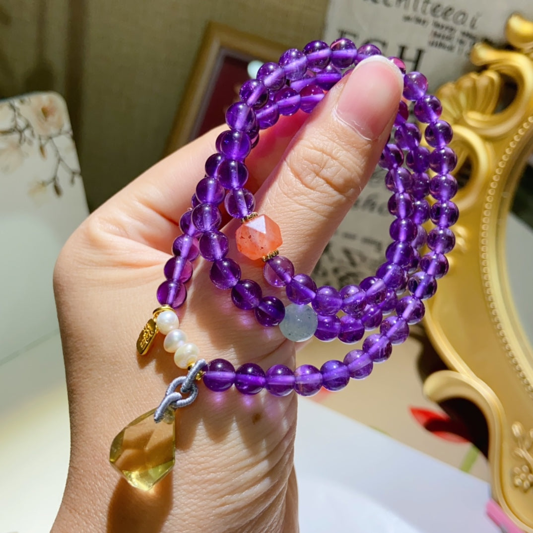 High-quality Natural Amethyst Triple-Layer Bracelet Original Design Bracelet