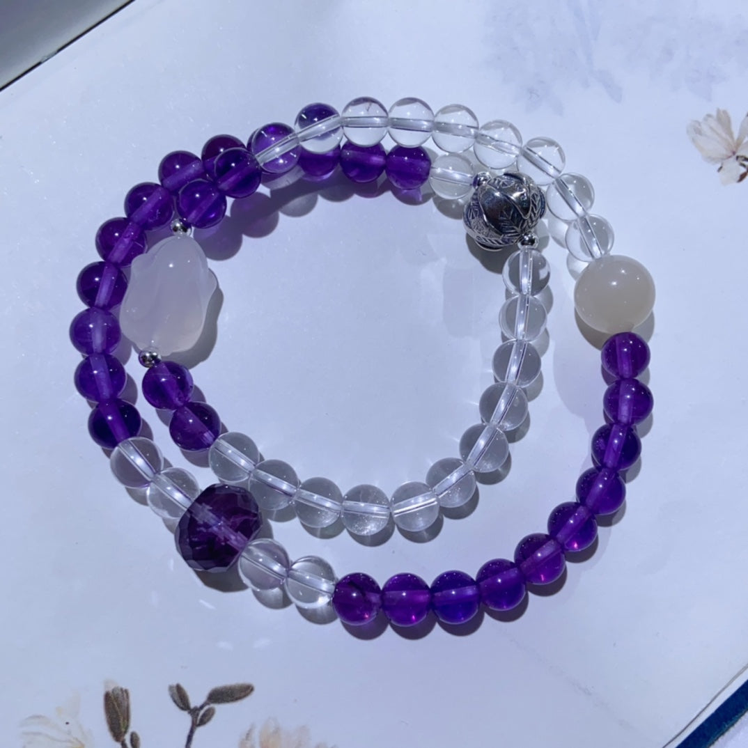 High-quality Natural Amethyst and Clear Quartz Double-Layer Bracelet Original Design Bracelet