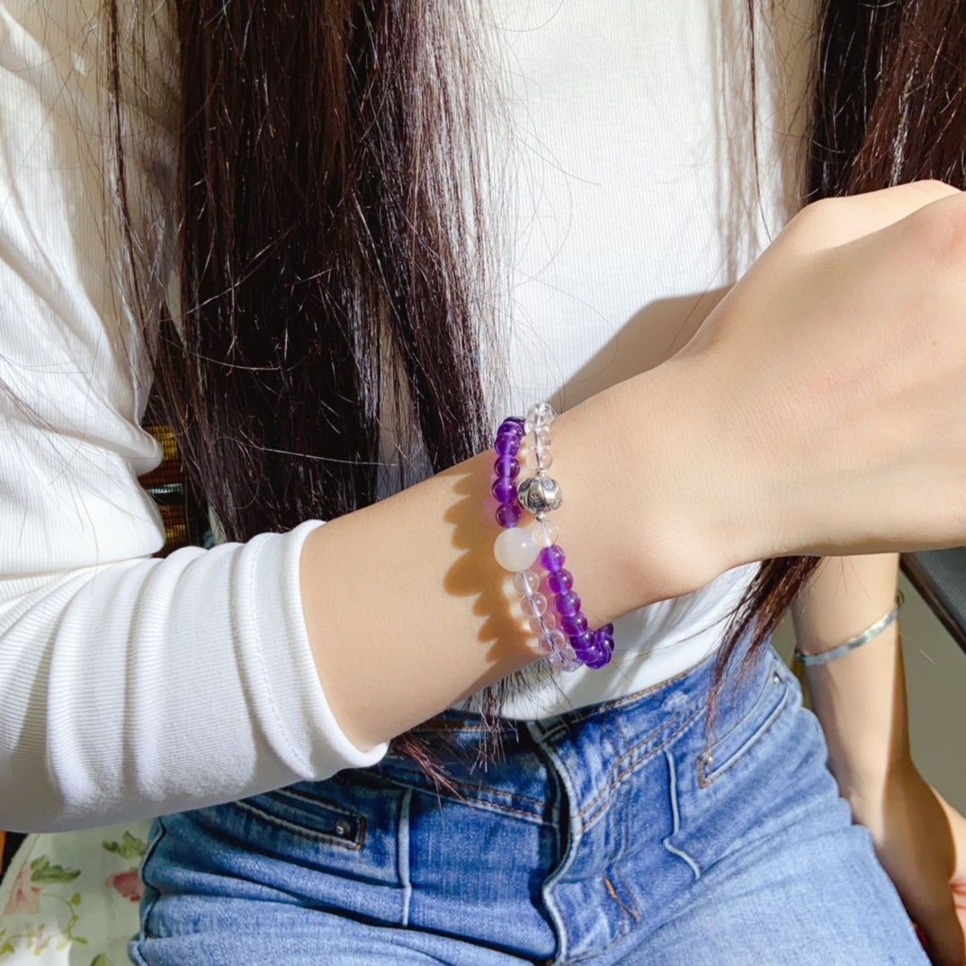 High-quality Natural Amethyst and Clear Quartz Double-Layer Bracelet Original Design Bracelet