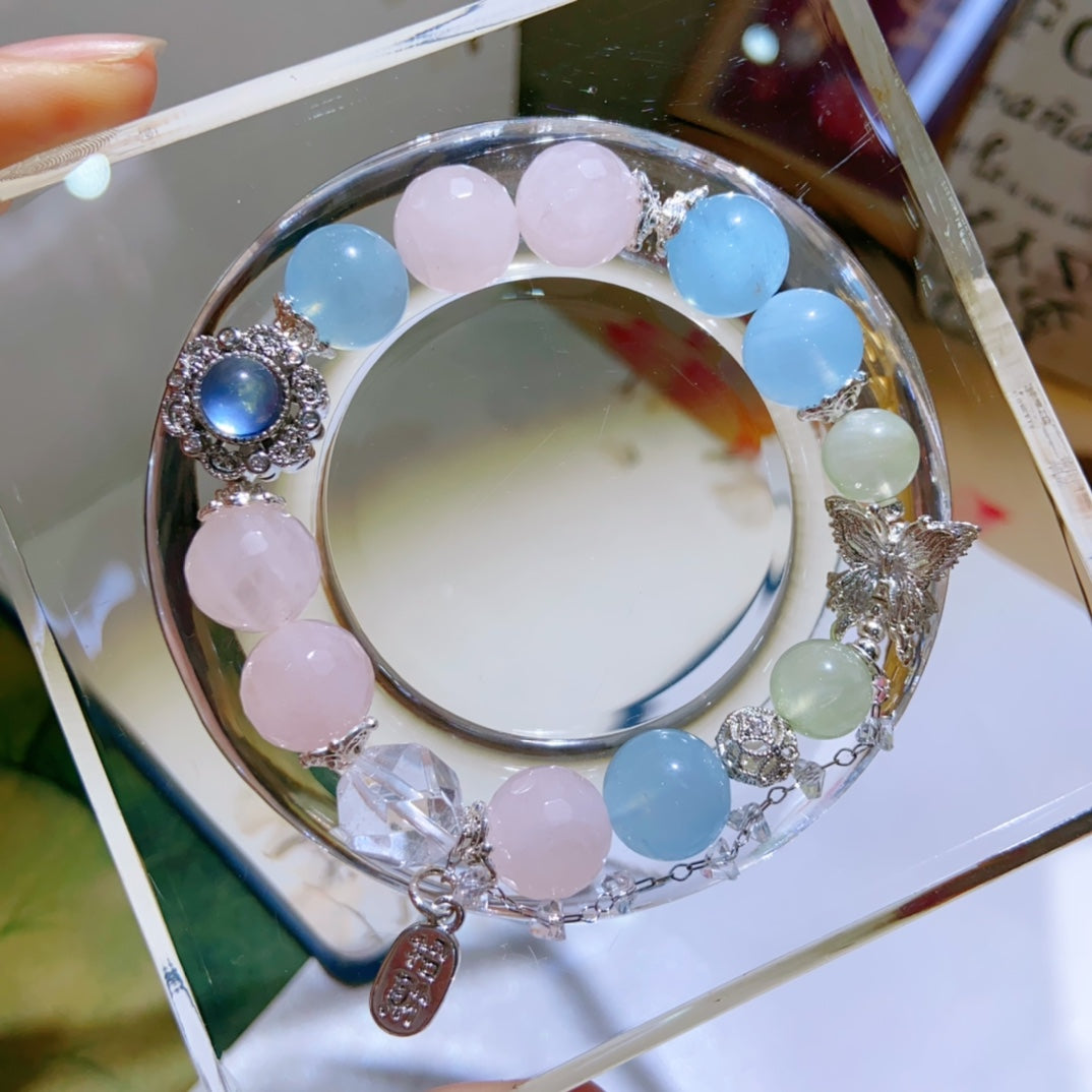 High-quality Natural Rose Quartz and Aquamarine Bracelet Original Design Bracelet