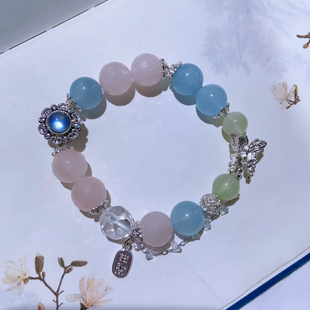 High-quality Natural Rose Quartz and Aquamarine Bracelet Original Design Bracelet