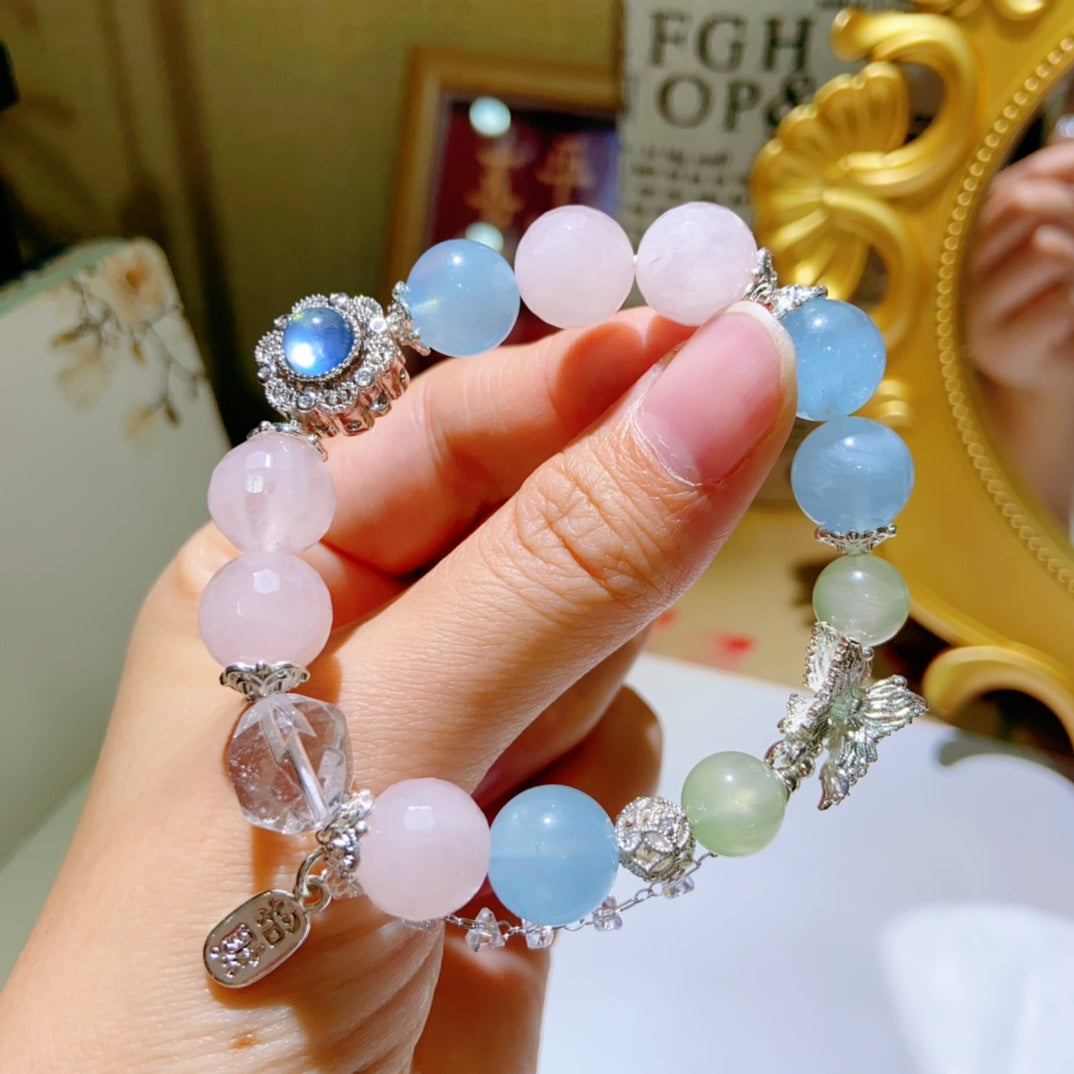 High-quality Natural Rose Quartz and Aquamarine Bracelet Original Design Bracelet