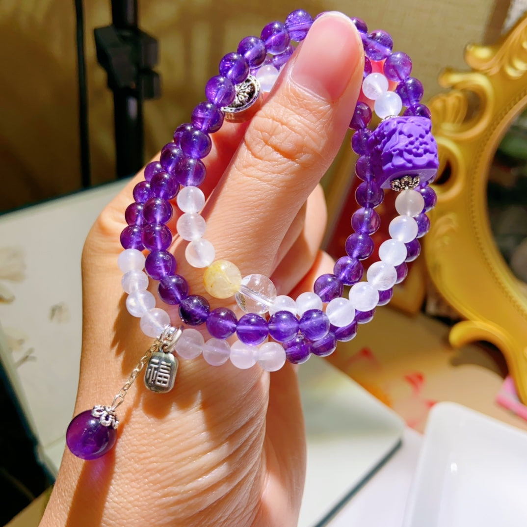 High-quality Natural Amethyst Triple-Layer Bracelet Original Design Bracelet