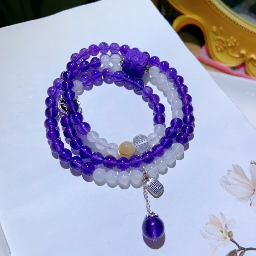 High-quality Natural Amethyst Triple-Layer Bracelet Original Design Bracelet